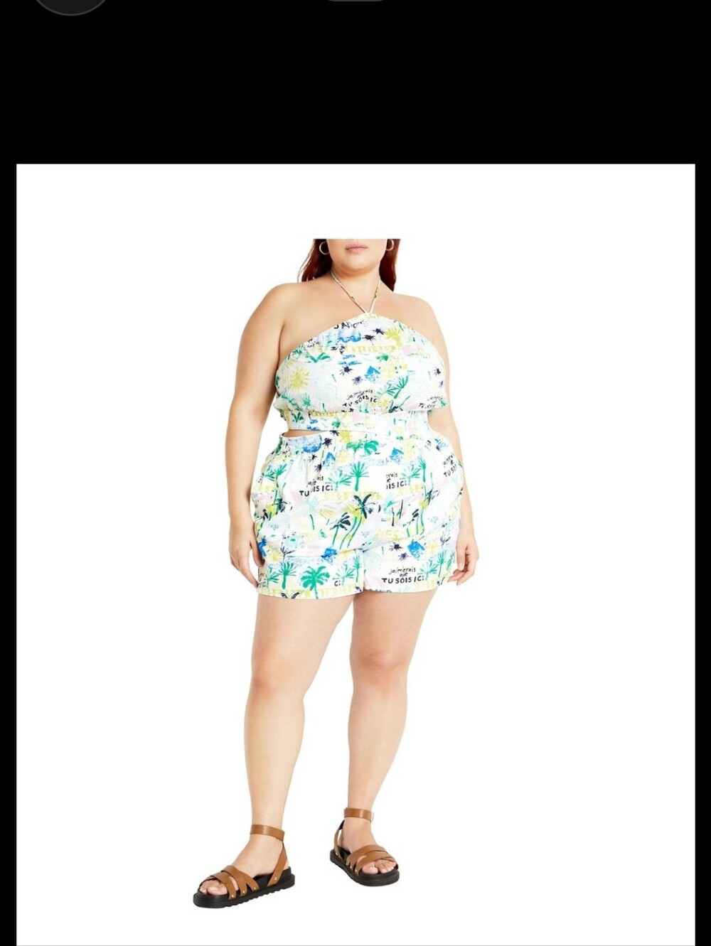 Almay White Strapless Tropical Print Romper with Blue and Green Motifs